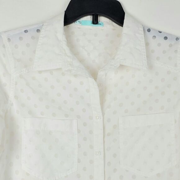 Maurices SMALL White Sheer Polka-dot LS Button Front Shirt - Picture 3 of 4